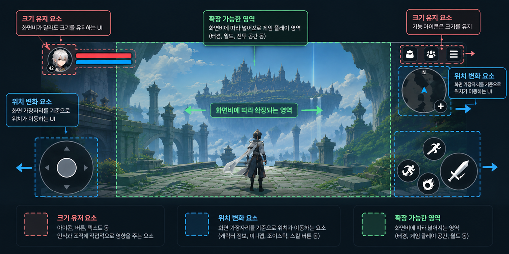 16:9에서 20:9까지, 모바일 게임 화면 비율 변화에 대응하는 UI 레이아웃 설계 3 고정 영역과 가변 영역