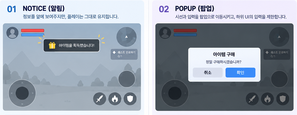 게임 UI의 Z축은 어떻게 설계할까? HUD·팝업·알림의 화면 레이어 구조 3 NOTICE와 POPUP의 차이