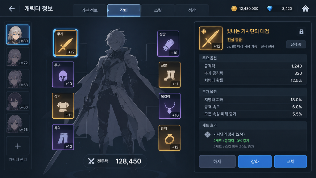 캐릭터와 장비 영역의 관계